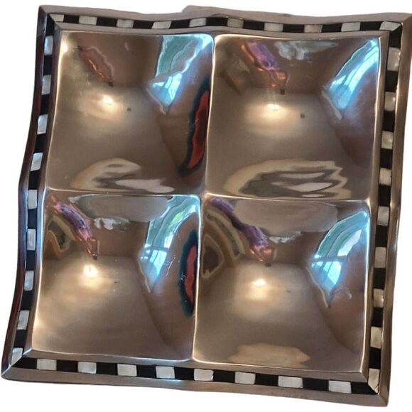 Towle Silversmith Midnight & Mother of Pearl Inlay 14" Platter W/ 4 Sections EUC - Picture 6 of 9